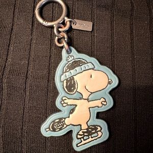 AUTHENTIC COACH BLUE LEATHER SNOOPY ICE SKATING BAG CHARM RING